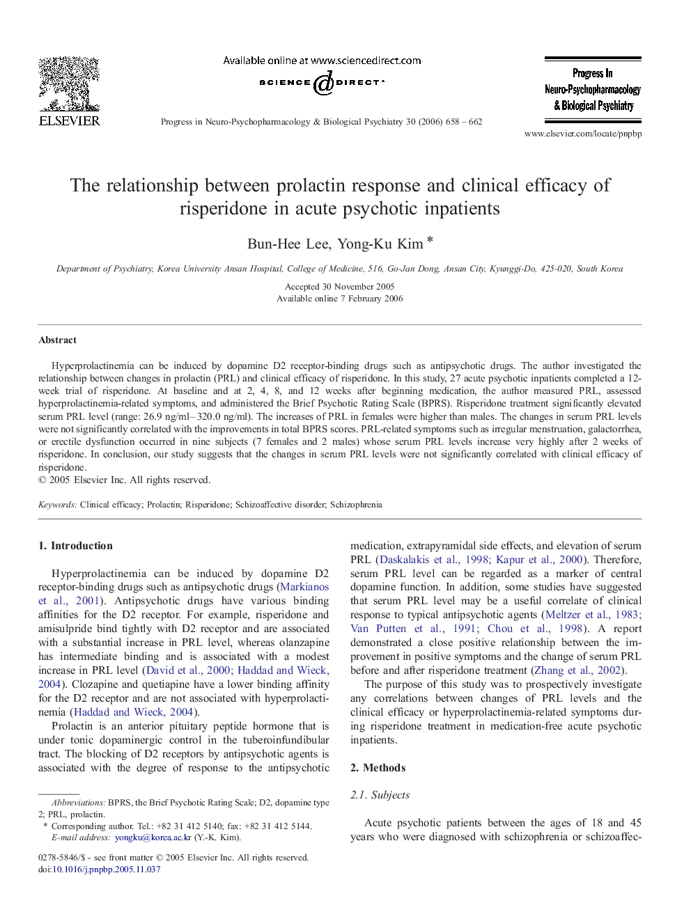 The relationship between prolactin response and clinical efficacy of risperidone in acute psychotic inpatients