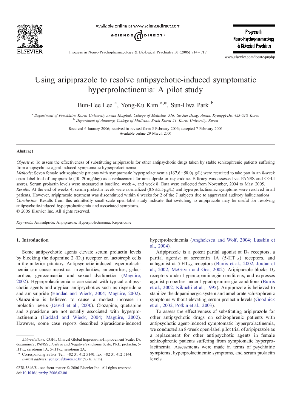 Using aripiprazole to resolve antipsychotic-induced symptomatic hyperprolactinemia: A pilot study