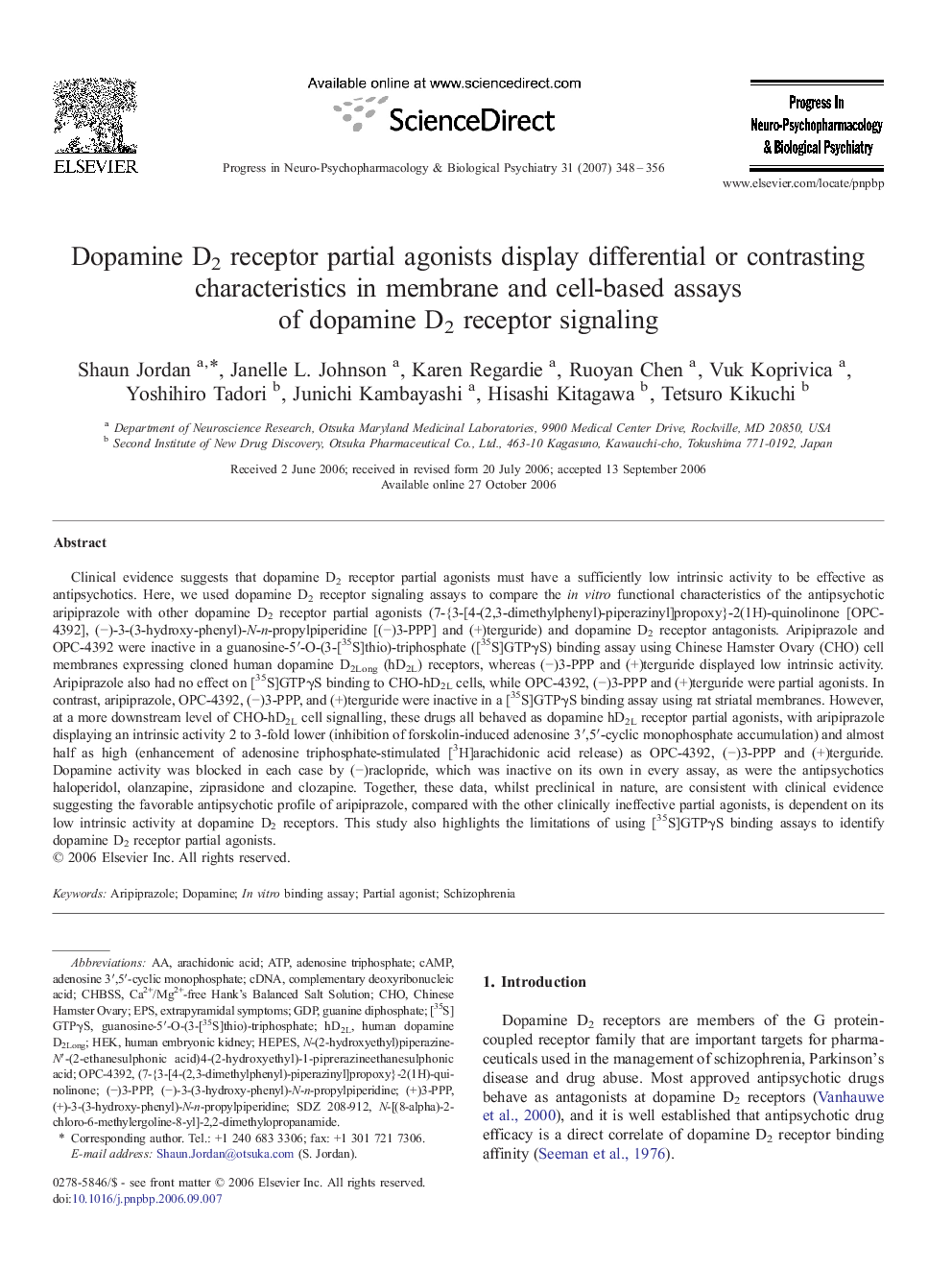 Dopamine D2 receptor partial agonists display differential or contrasting characteristics in membrane and cell-based assays of dopamine D2 receptor signaling