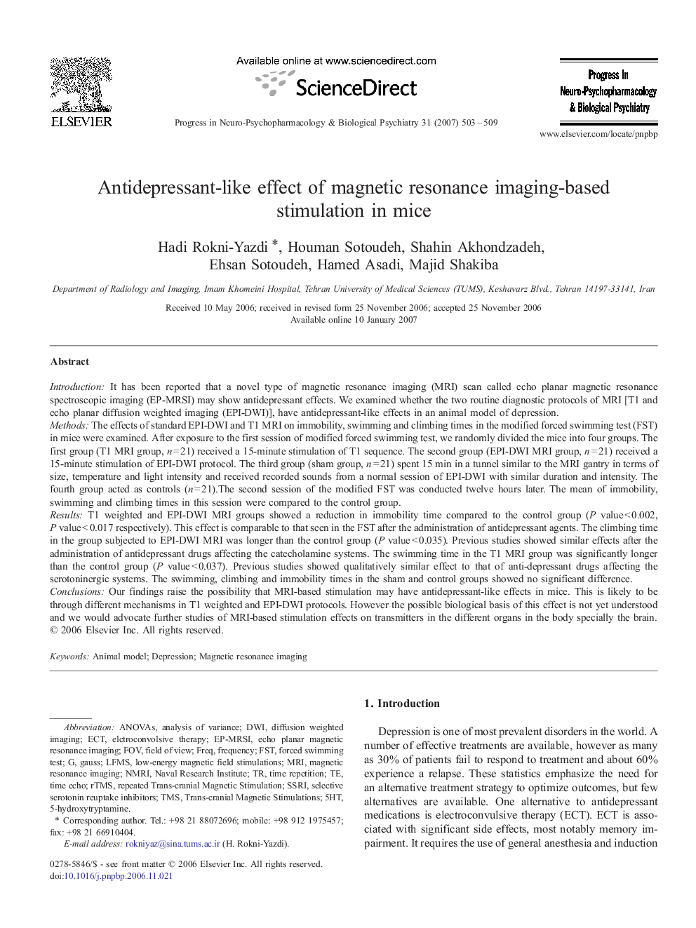 Antidepressant-like effect of magnetic resonance imaging-based stimulation in mice