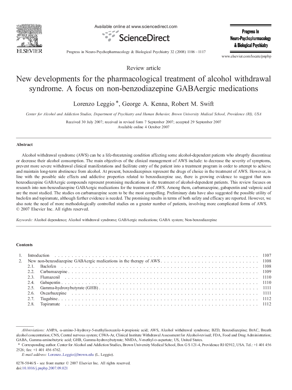 New developments for the pharmacological treatment of alcohol withdrawal syndrome. A focus on non-benzodiazepine GABAergic medications