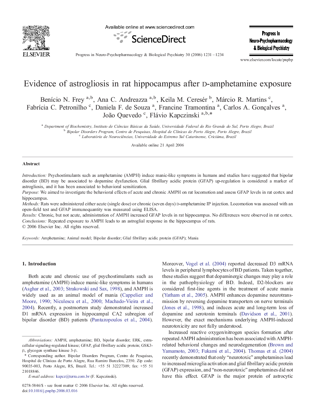 Evidence of astrogliosis in rat hippocampus after d-amphetamine exposure