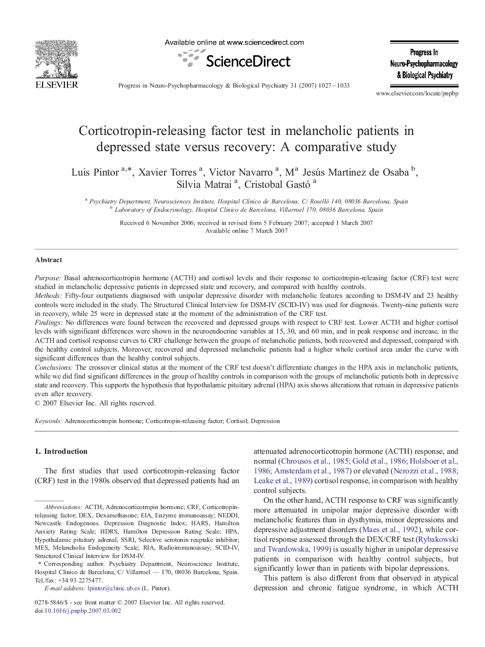 Corticotropin-releasing factor test in melancholic patients in depressed state versus recovery: A comparative study