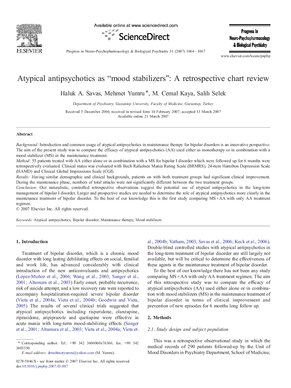 Atypical antipsychotics as “mood stabilizers”: A retrospective chart review