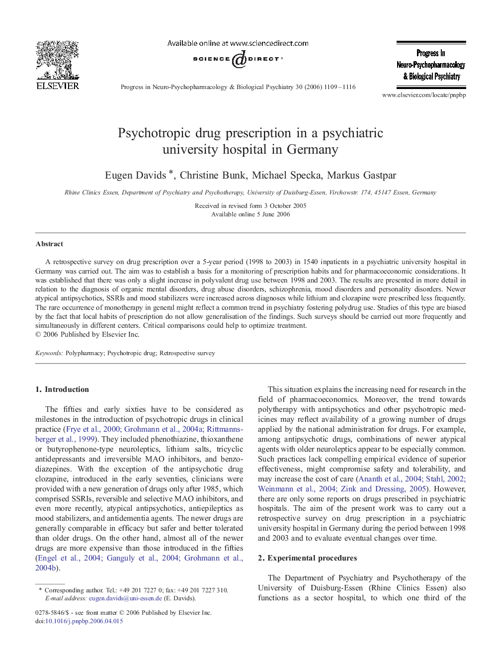 Psychotropic drug prescription in a psychiatric university hospital in Germany