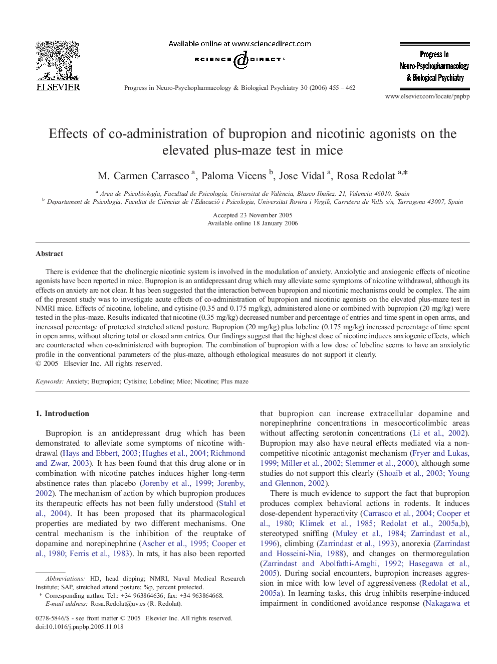 Effects of co-administration of bupropion and nicotinic agonists on the elevated plus-maze test in mice