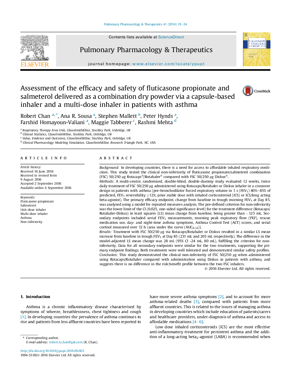 Assessment of the efficacy and safety of fluticasone propionate and salmeterol delivered as a combination dry powder via a capsule-based inhaler and a multi-dose inhaler in patients with asthma