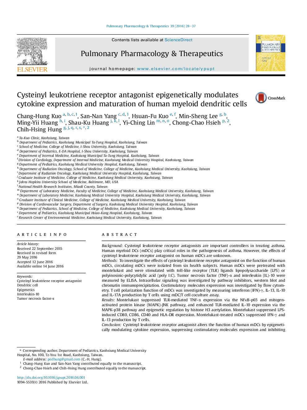 آنتاگونیست گیرنده سیستئینیل لئوتیریژن به صورت اپیژنتیک، بیانگر سیتوکین و بلوغ سلول های دندریتیک میلوئید انسان را مدول می کند 