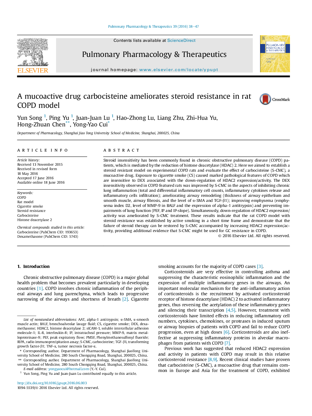 A mucoactive drug carbocisteine ameliorates steroid resistance in rat COPD model