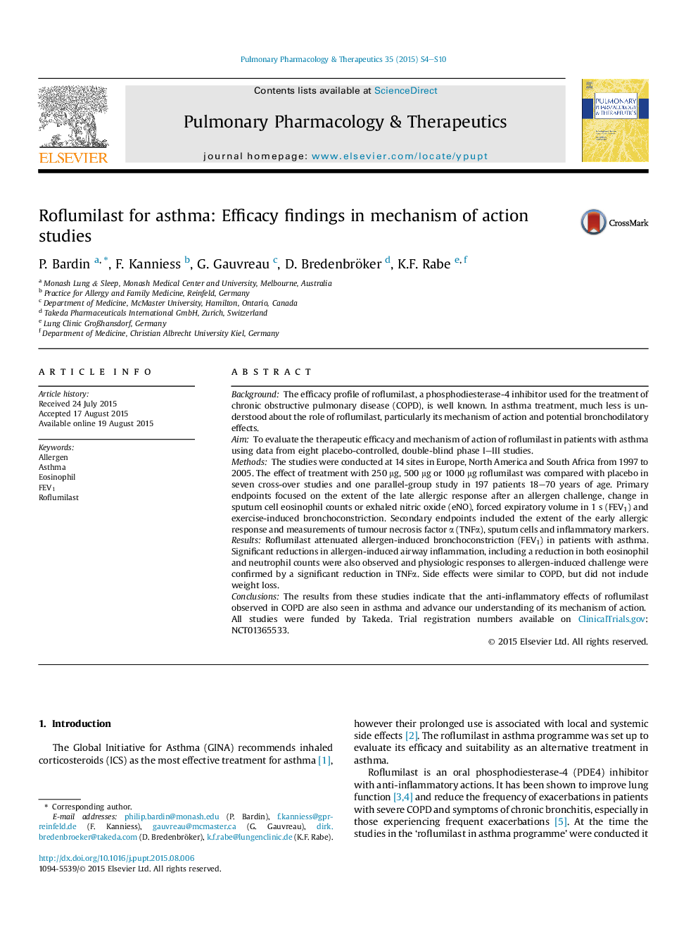 Roflumilast for asthma: Efficacy findings in mechanism of action studies