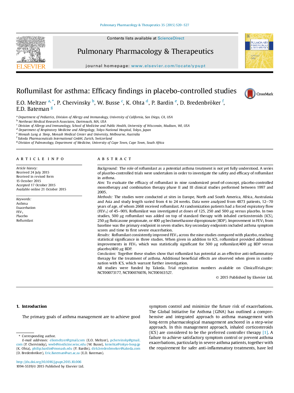 Roflumilast for asthma: Efficacy findings in placebo-controlled studies