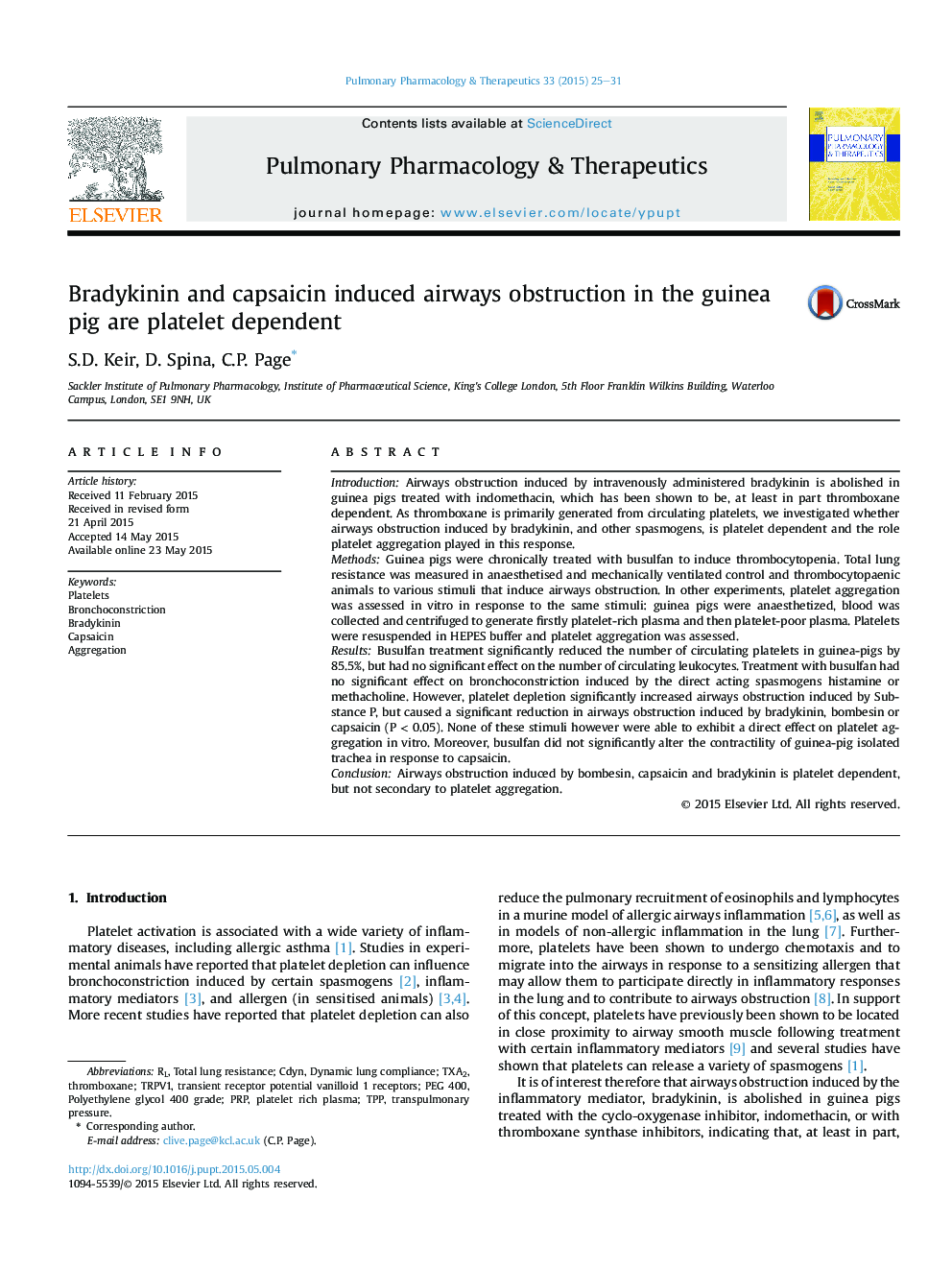 Bradykinin and capsaicin induced airways obstruction in the guinea pig are platelet dependent