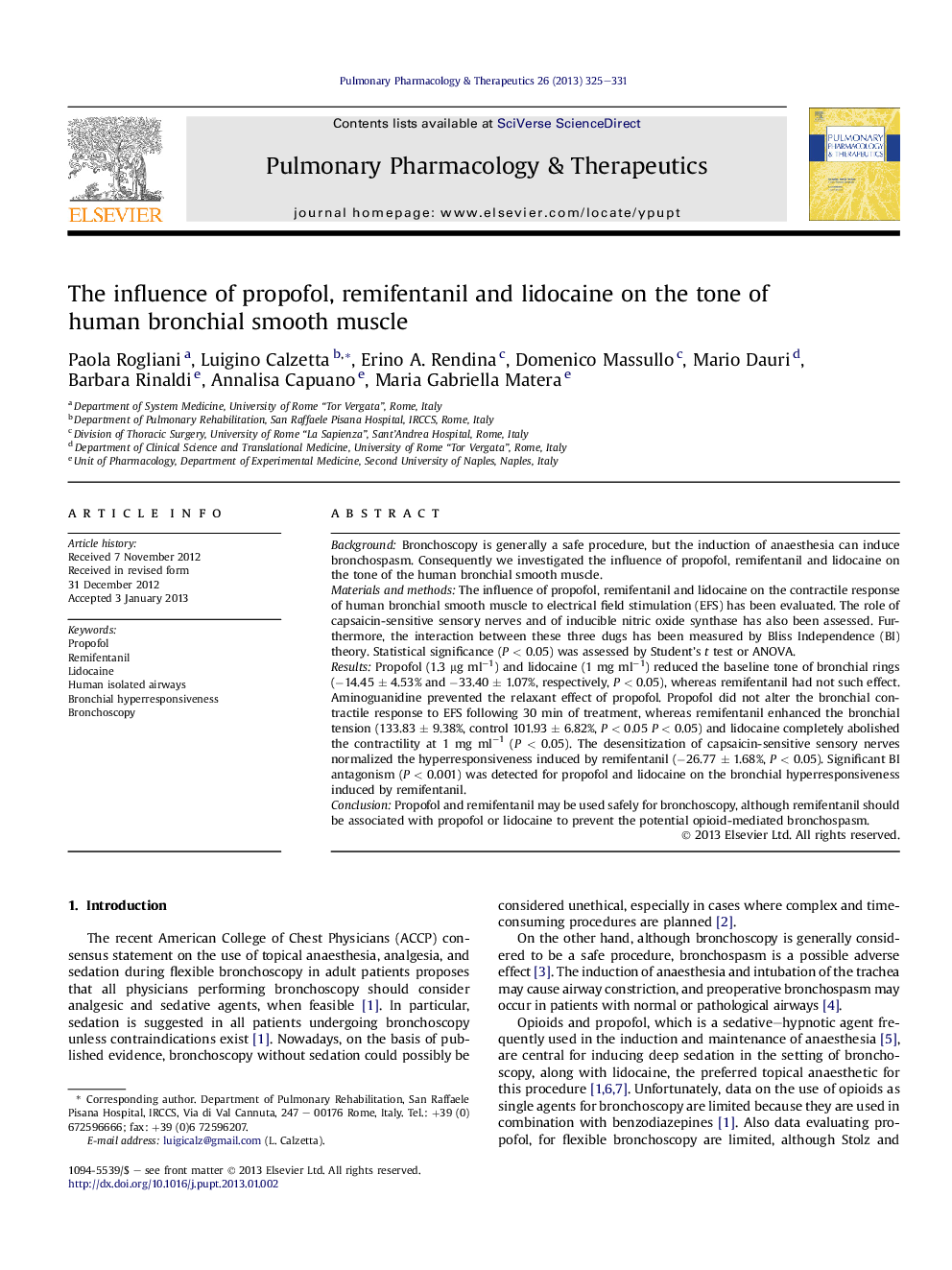 The influence of propofol, remifentanil and lidocaine on the tone of human bronchial smooth muscle