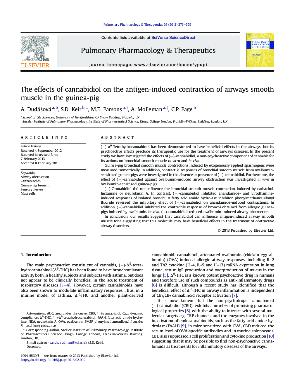 The effects of cannabidiol on the antigen-induced contraction of airways smooth muscle in the guinea-pig