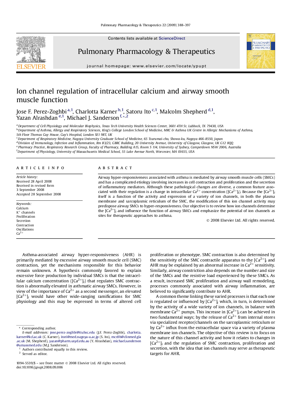 Ion channel regulation of intracellular calcium and airway smooth muscle function