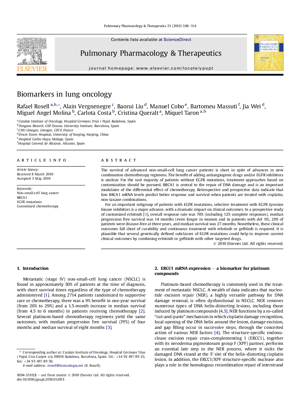 Biomarkers in lung oncology