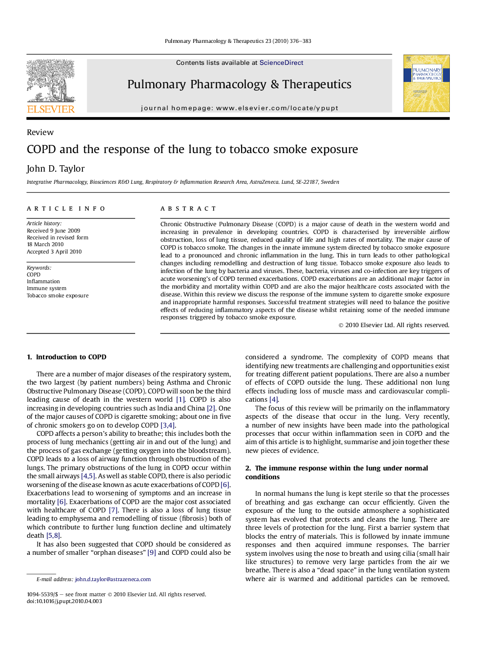 COPD and the response of the lung to tobacco smoke exposure