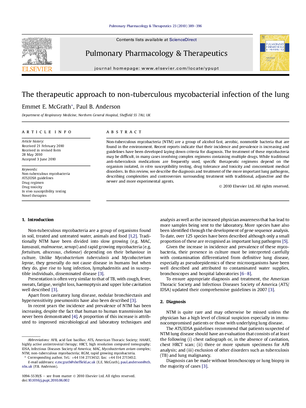 The therapeutic approach to non-tuberculous mycobacterial infection of the lung