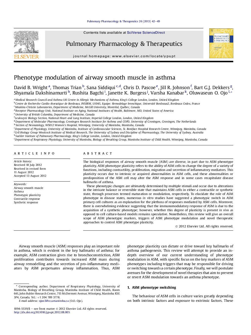 Phenotype modulation of airway smooth muscle in asthma