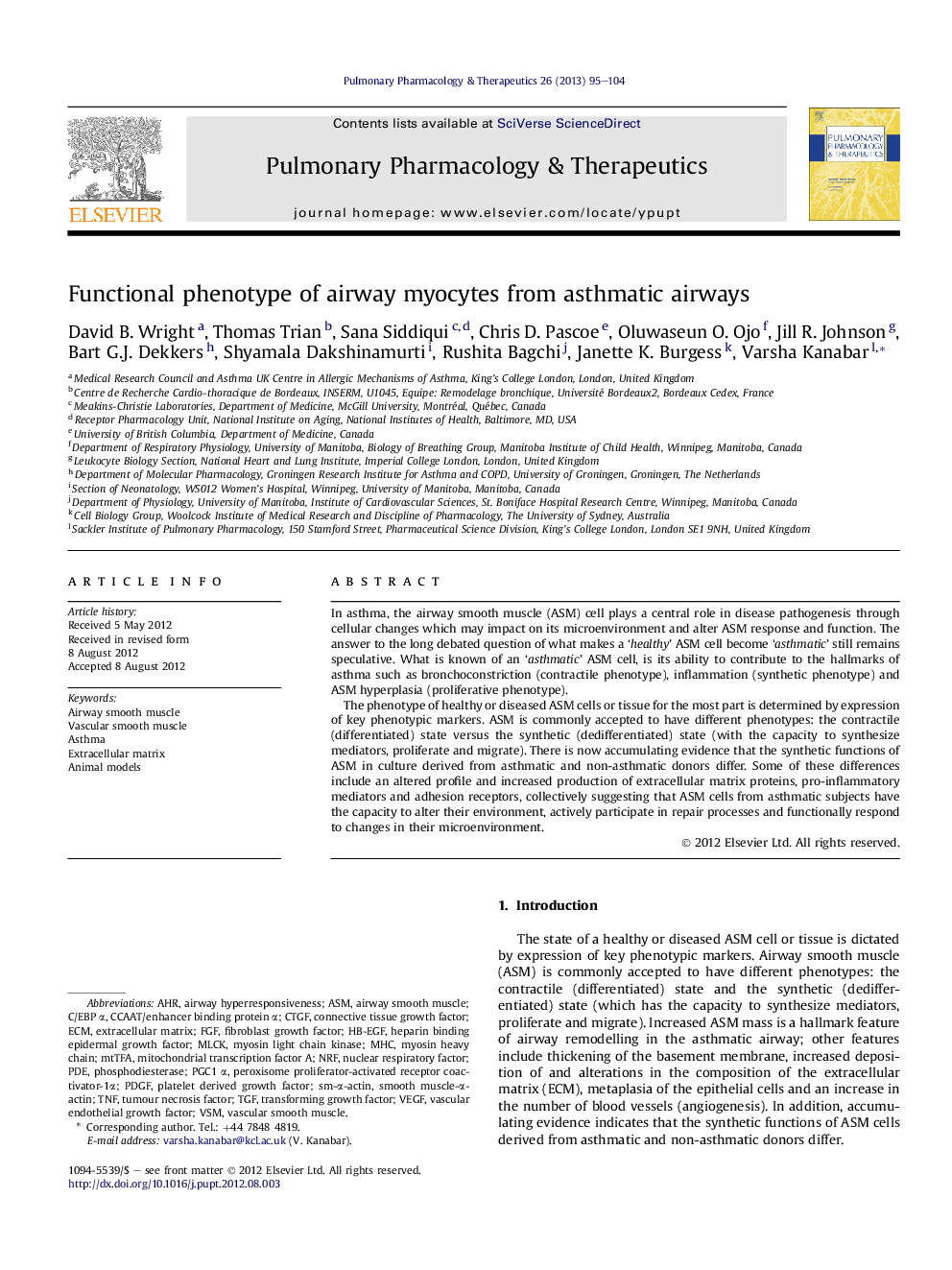 Functional phenotype of airway myocytes from asthmatic airways