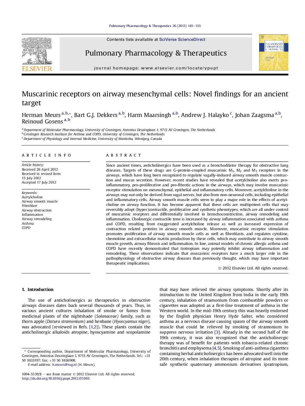 Muscarinic receptors on airway mesenchymal cells: Novel findings for an ancient target