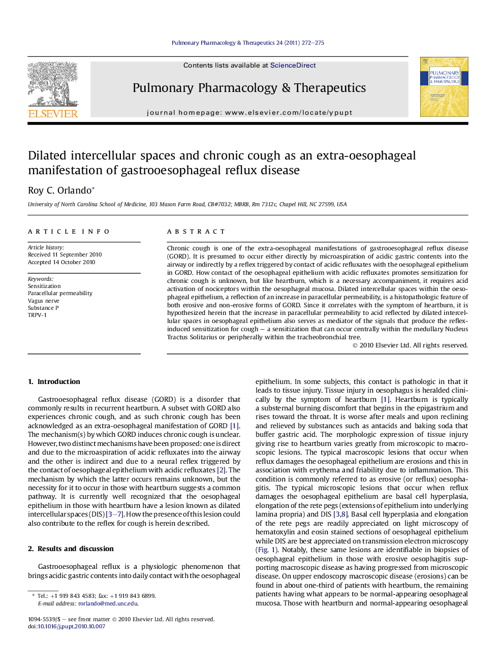 عکس صفحه اول مقاله: Dilated intercellular spaces and chronic cough as an extra-oesophageal manifestation of gastrooesophageal reflux disease Dilated intercellular spaces and chronic cough as an extra-oesophageal manifestation of gastrooesophageal reflux disease