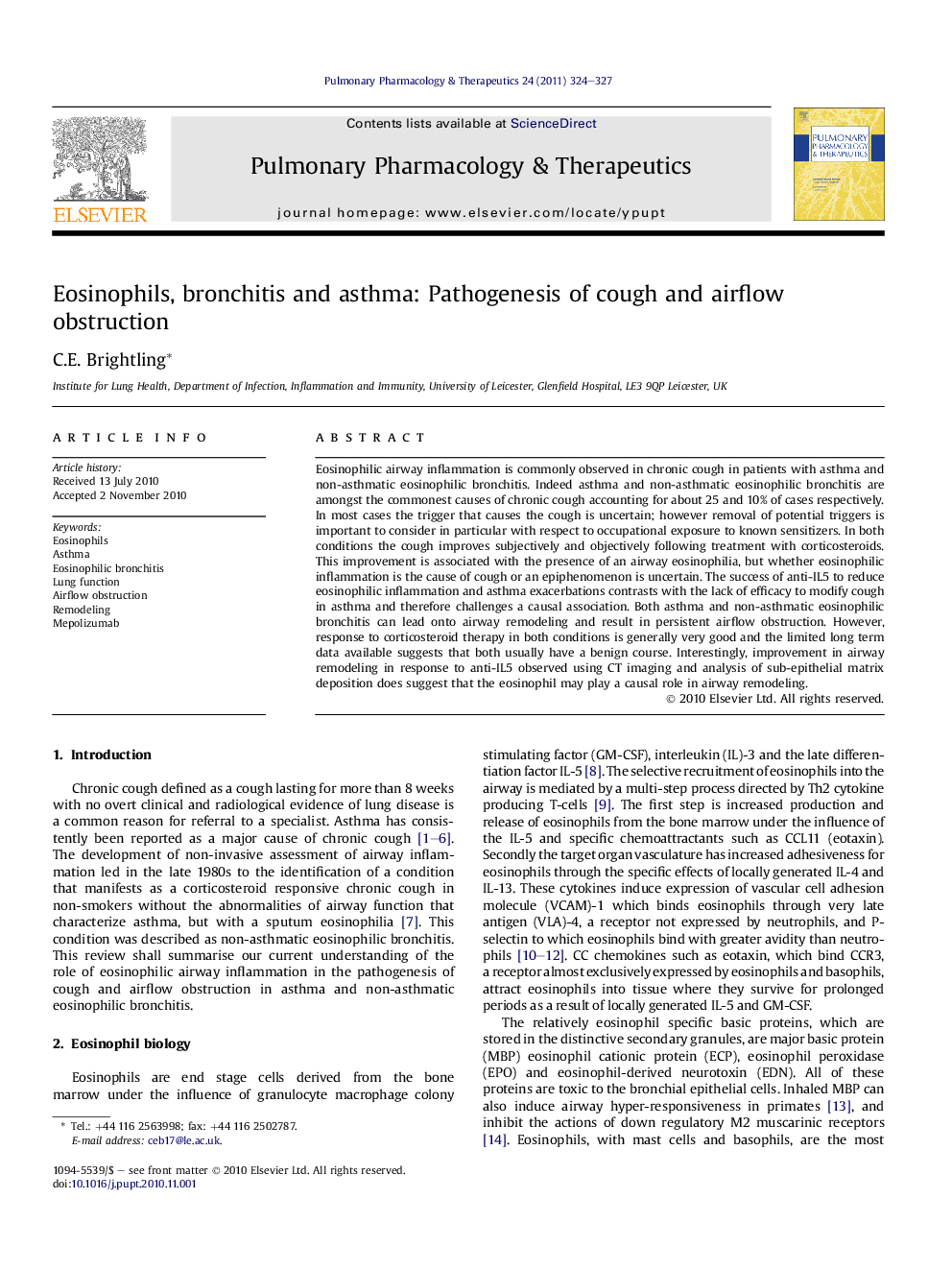 Eosinophils, bronchitis and asthma: Pathogenesis of cough and airflow obstruction