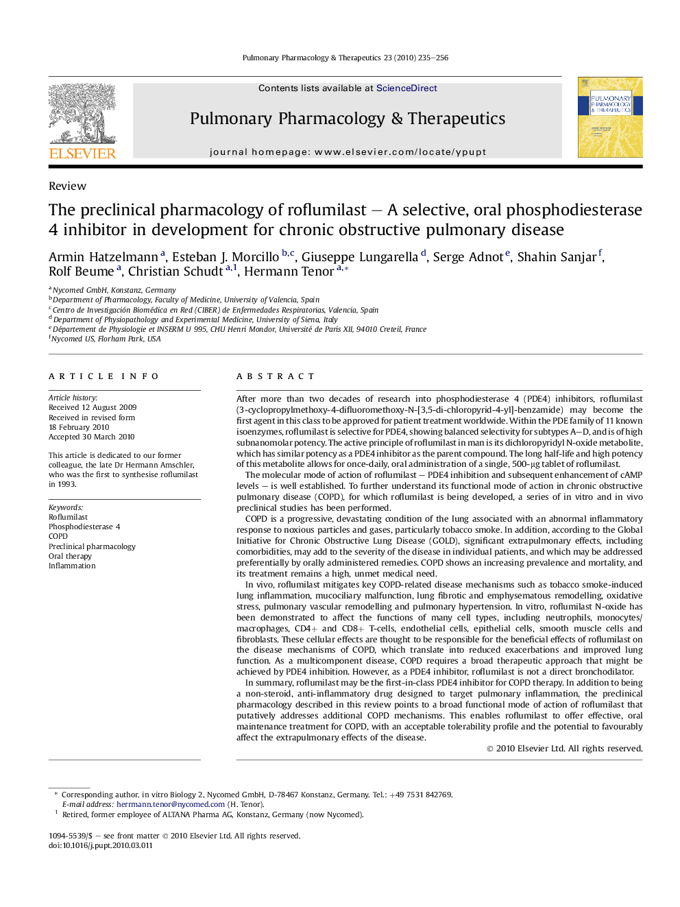 The preclinical pharmacology of roflumilast – A selective, oral phosphodiesterase 4 inhibitor in development for chronic obstructive pulmonary disease