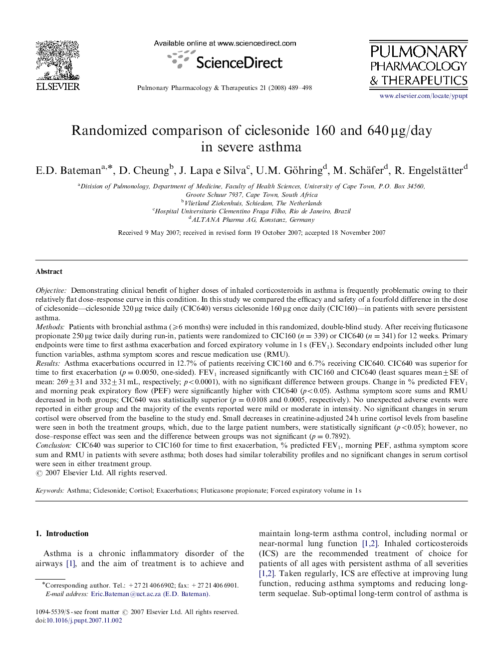 Randomized comparison of ciclesonide 160 and 640 μg/day in severe asthma