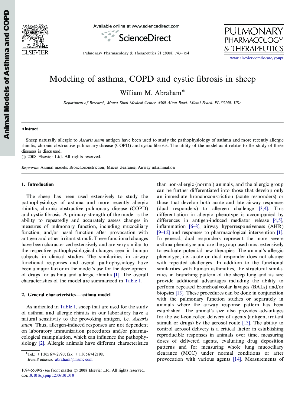 Modeling of asthma, COPD and cystic fibrosis in sheep