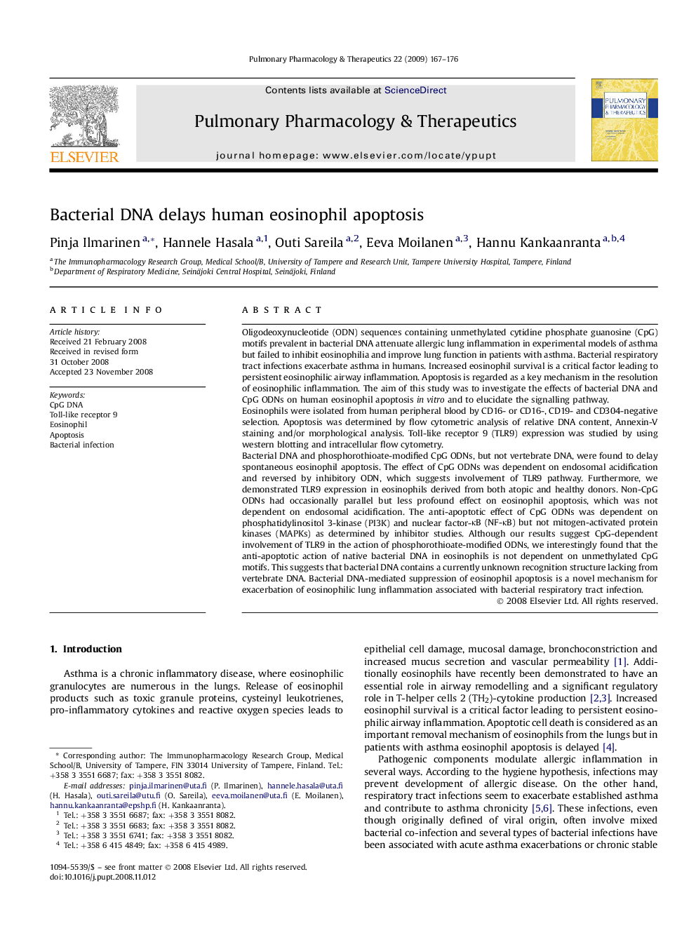 Bacterial DNA delays human eosinophil apoptosis