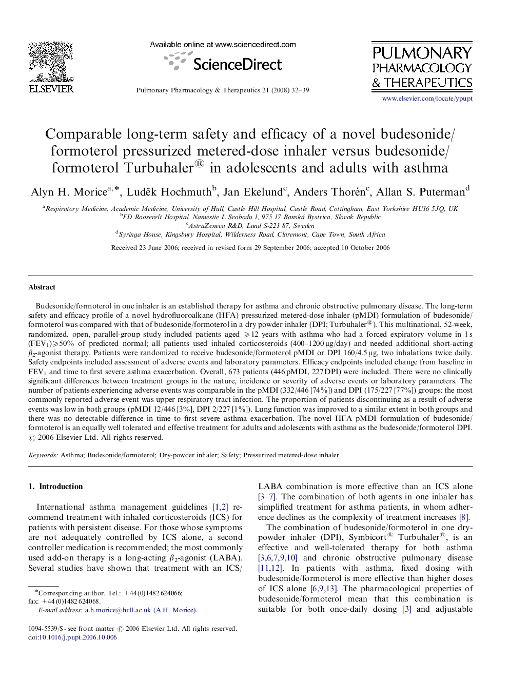 Comparable long-term safety and efficacy of a novel budesonide/formoterol pressurized metered-dose inhaler versus budesonide/formoterol Turbuhaler® in adolescents and adults with asthma