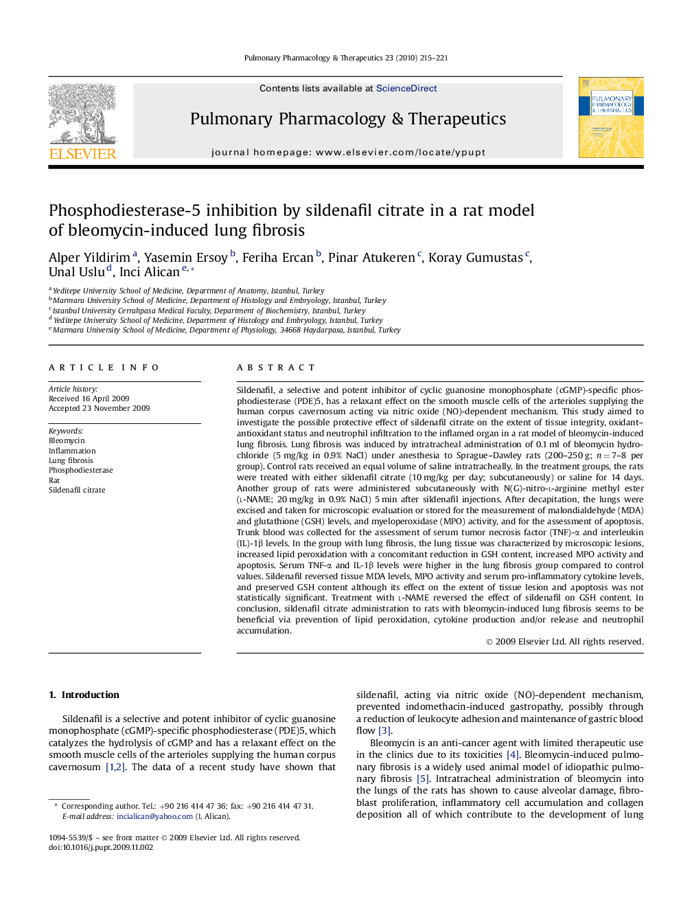 Phosphodiesterase-5 inhibition by sildenafil citrate in a rat model of bleomycin-induced lung fibrosis