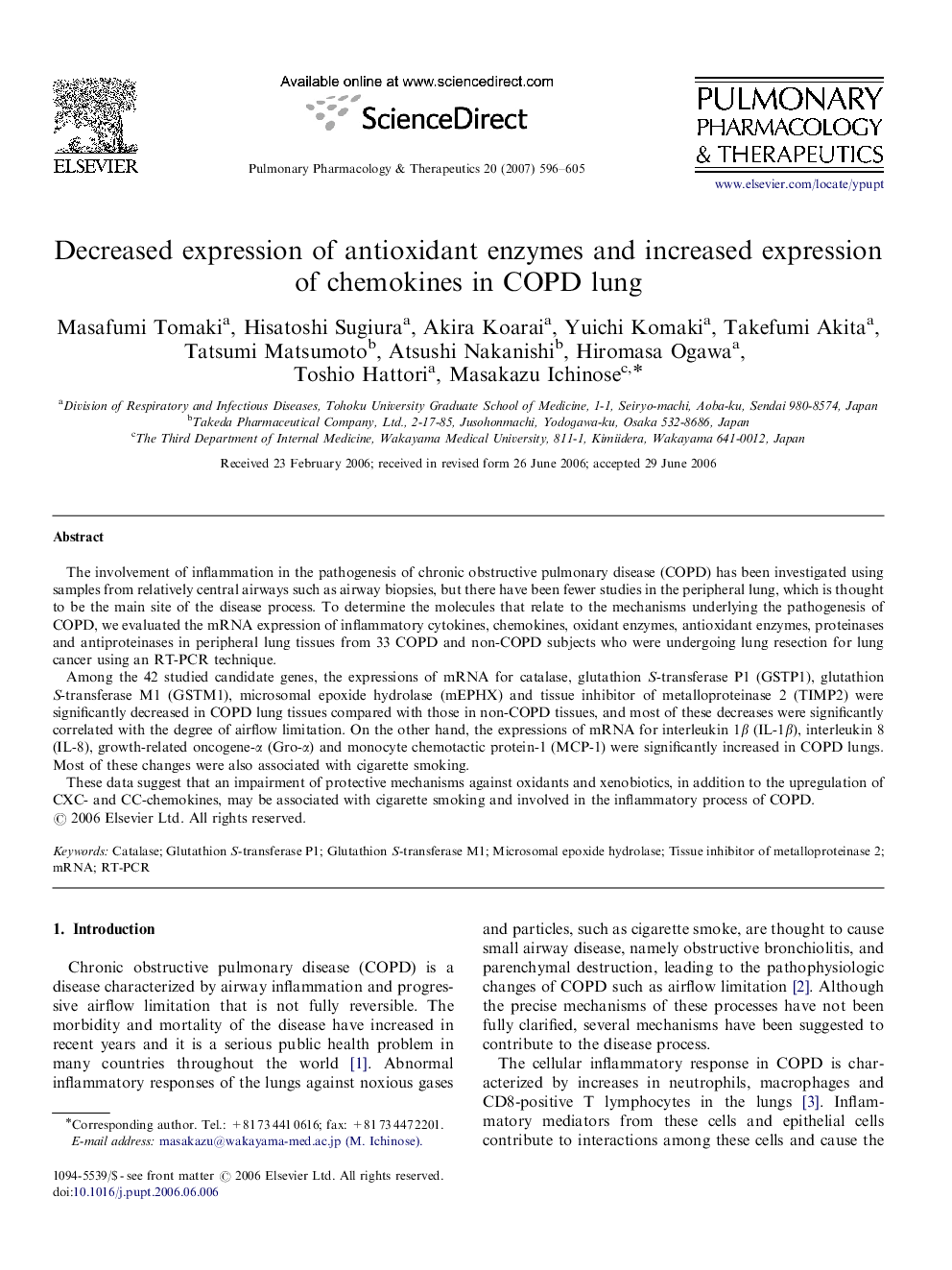 عکس صفحه اول مقاله: Decreased expression of antioxidant enzymes and increased expression of chemokines in COPD lung Decreased expression of antioxidant enzymes and increased expression of chemokines in COPD lung