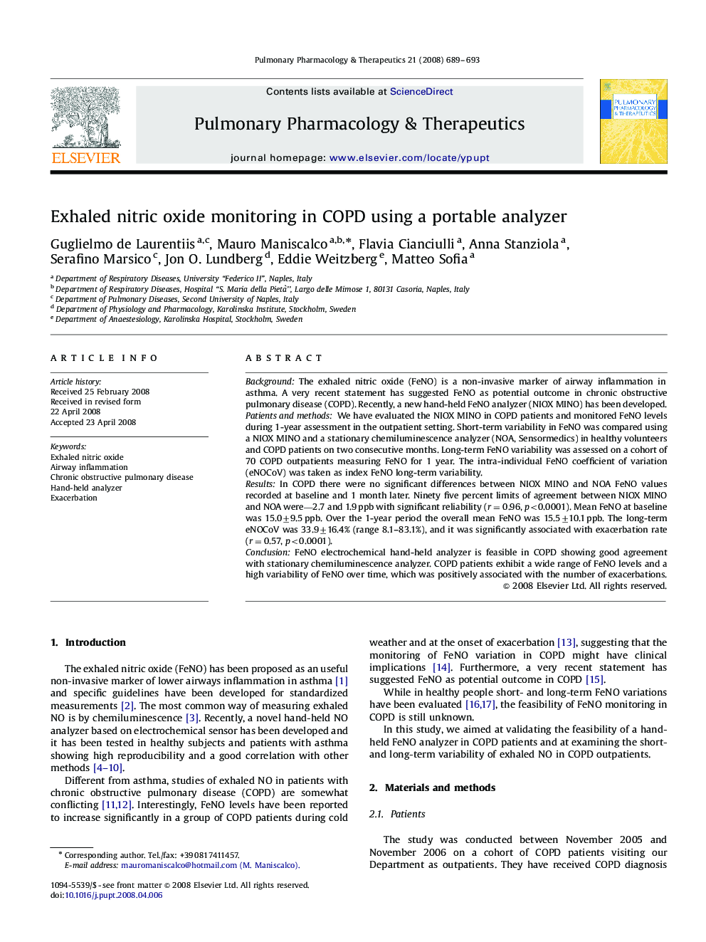 Exhaled nitric oxide monitoring in COPD using a portable analyzer