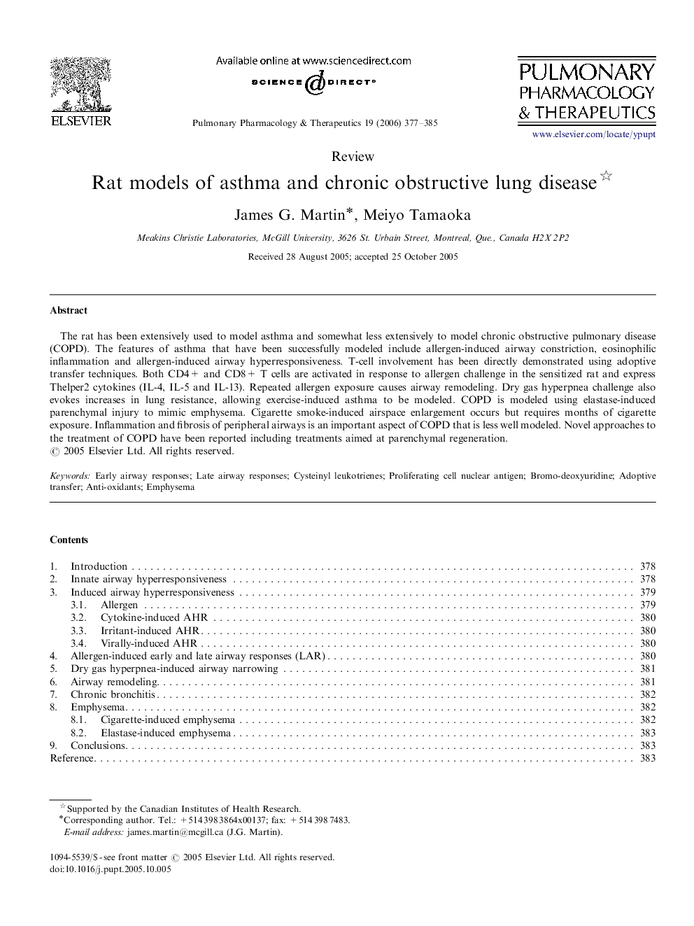 Rat models of asthma and chronic obstructive lung disease 