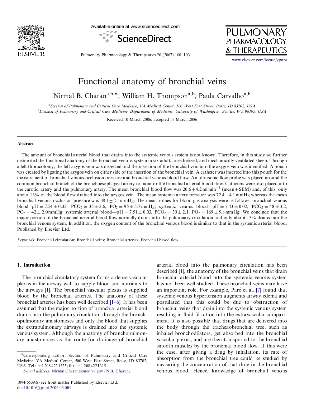 Functional anatomy of bronchial veins