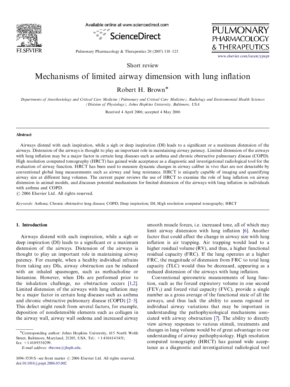 Mechanisms of limited airway dimension with lung inflation