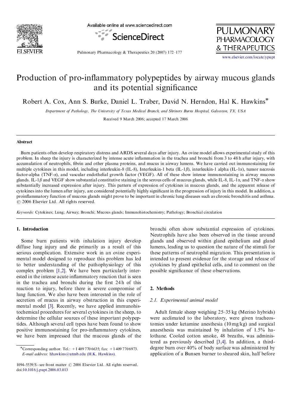 Production of pro-inflammatory polypeptides by airway mucous glands and its potential significance