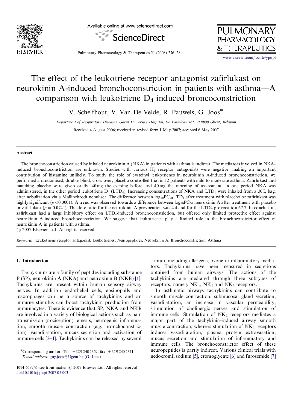 The effect of the leukotriene receptor antagonist zafirlukast on neurokinin A-induced bronchoconstriction in patients with asthma—A comparison with leukotriene D4 induced broncoconstriction