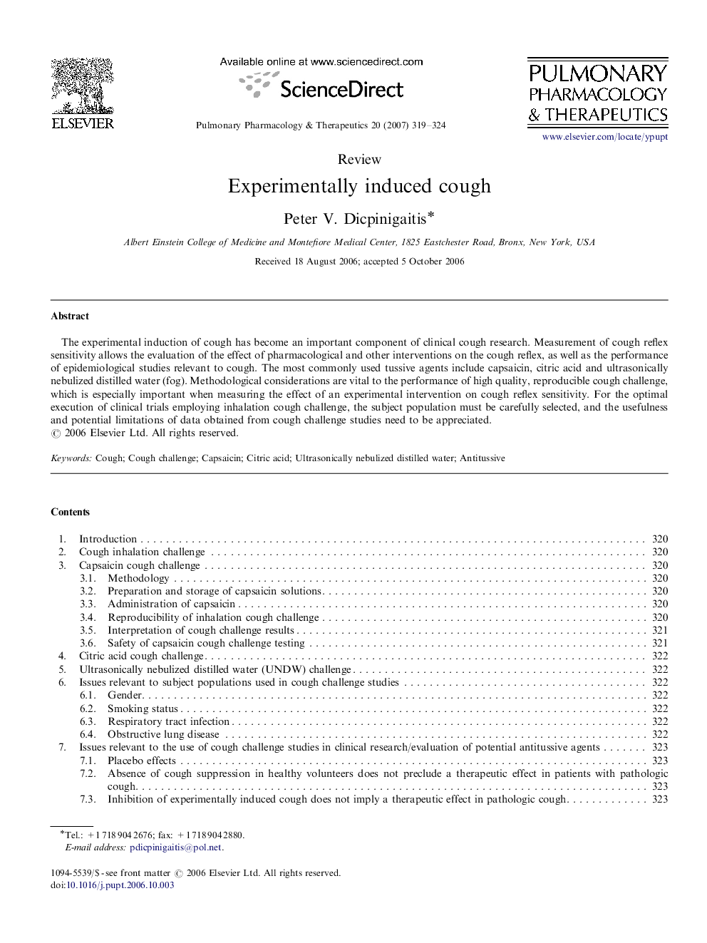 Experimentally induced cough