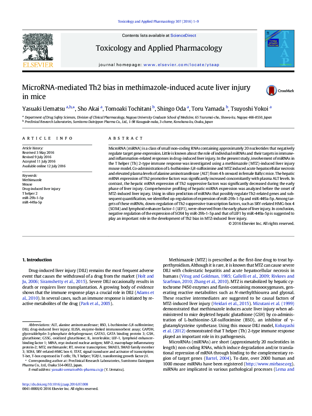 MicroRNA-mediated Th2 bias in methimazole-induced acute liver injury in mice