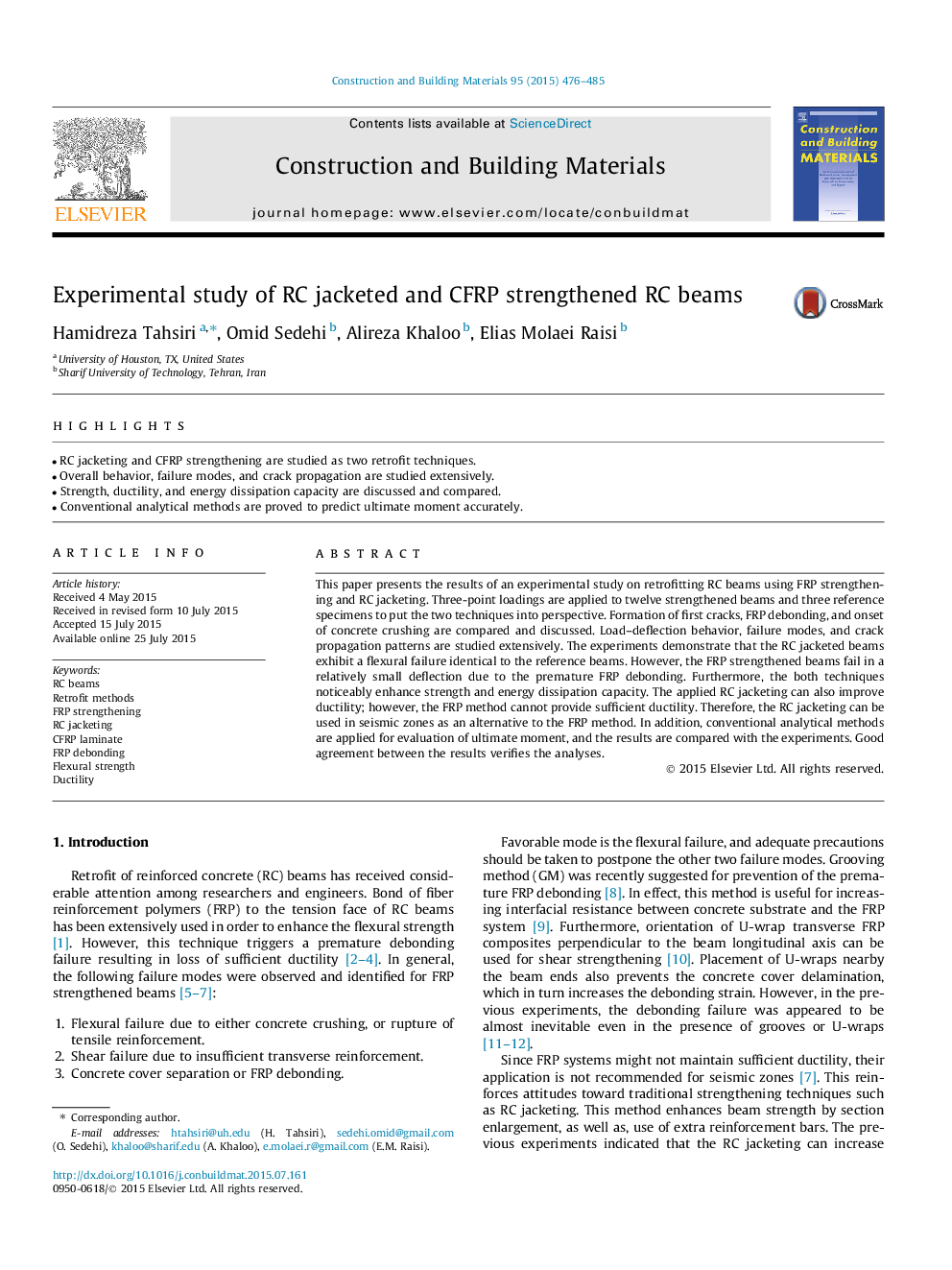 Experimental study of RC jacketed and CFRP strengthened RC beams