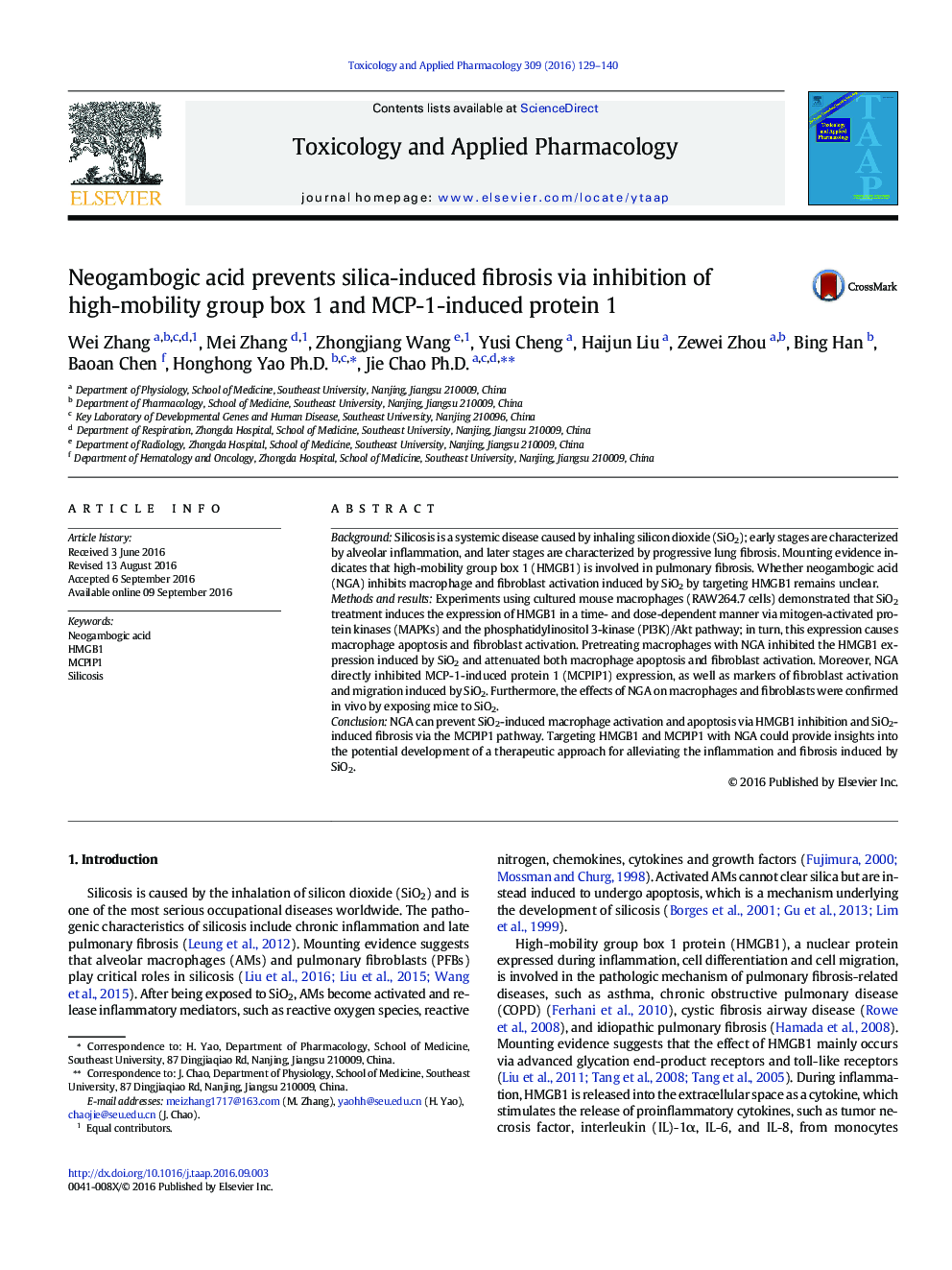 Neogambogic acid prevents silica-induced fibrosis via inhibition of high-mobility group box 1 and MCP-1-induced protein 1