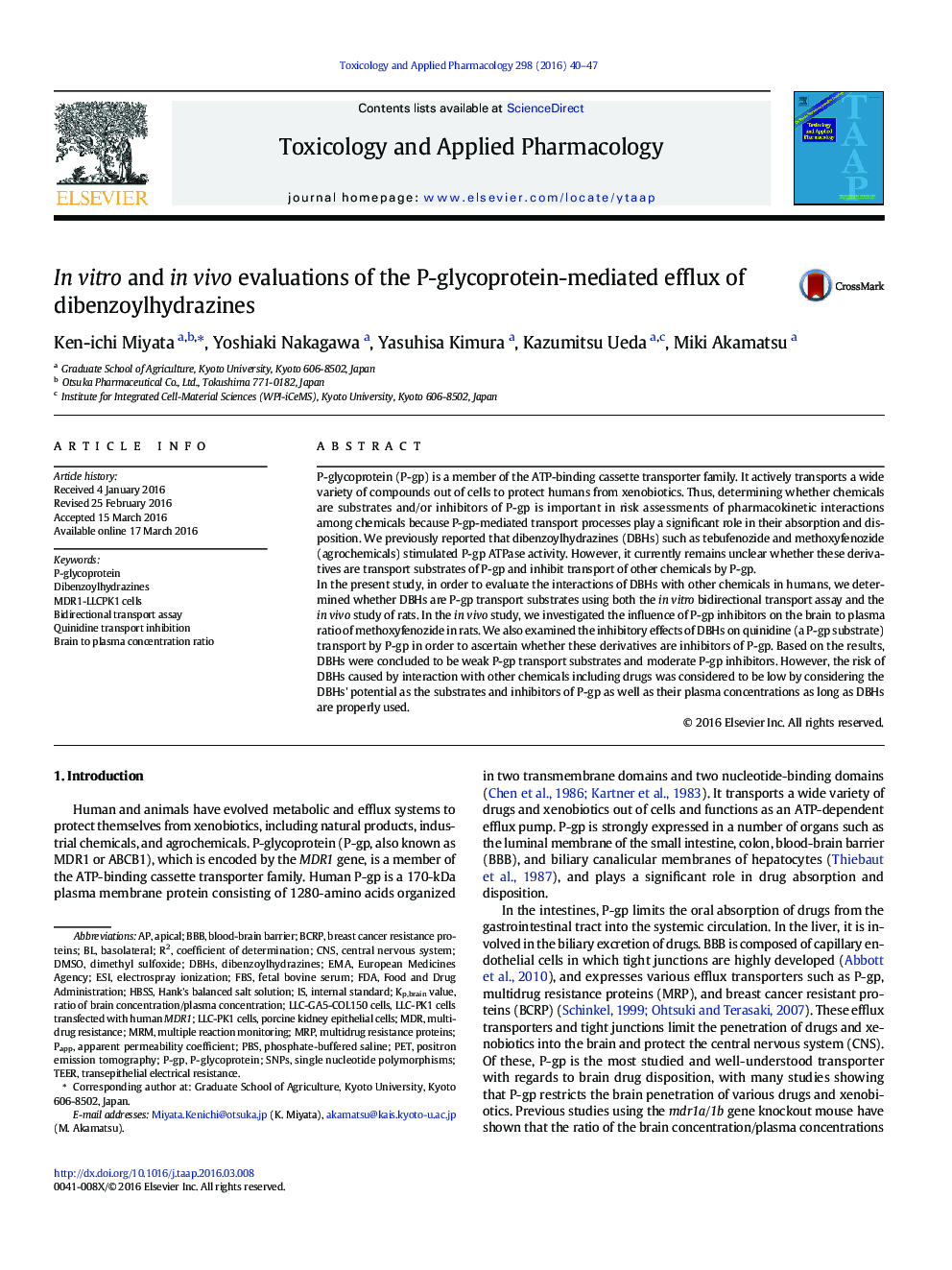 In vitro and in vivo evaluations of the P-glycoprotein-mediated efflux of dibenzoylhydrazines