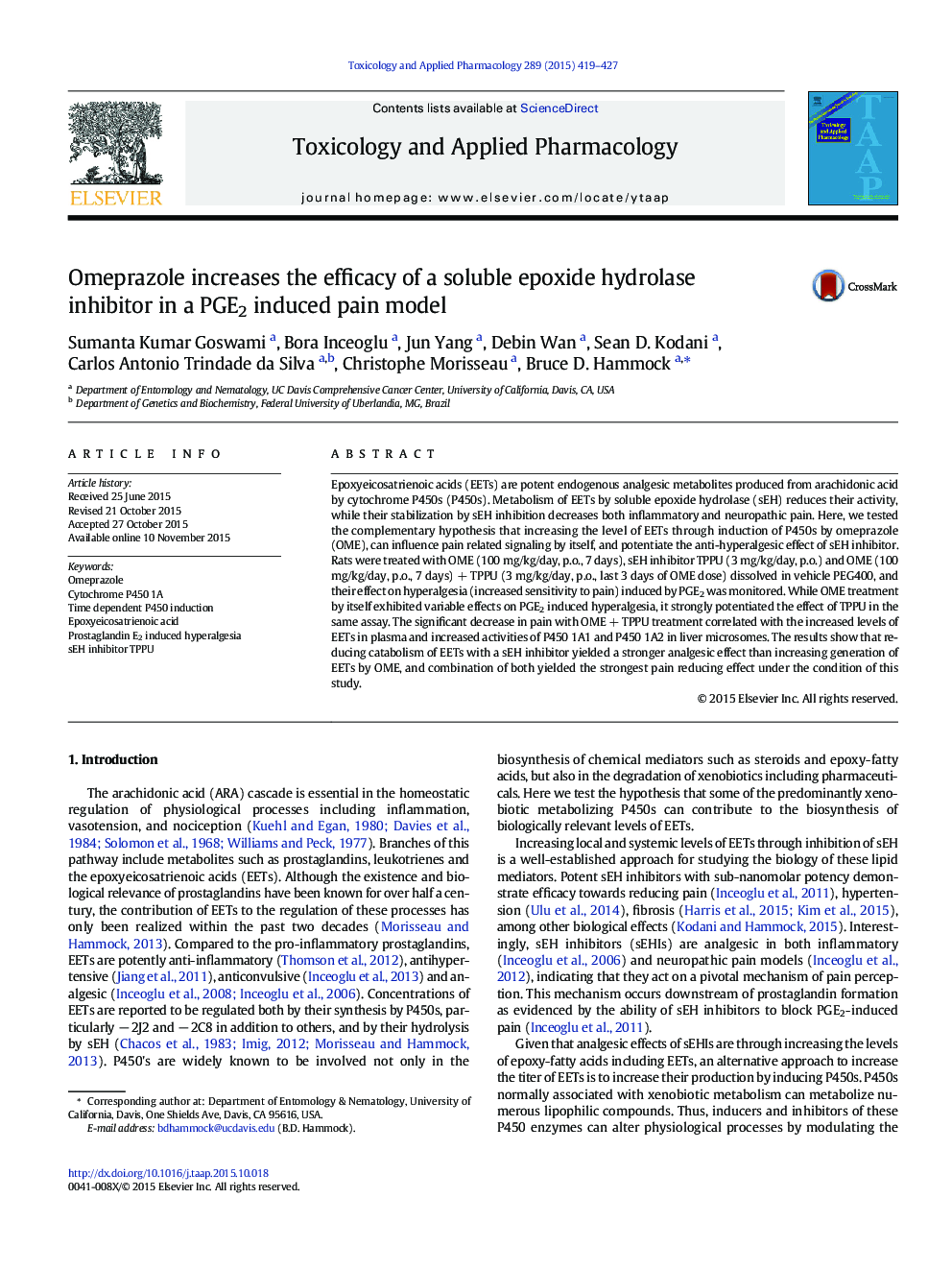 Omeprazole increases the efficacy of a soluble epoxide hydrolase inhibitor in a PGE2 induced pain model