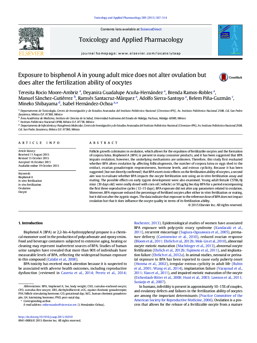 Exposure to bisphenol A in young adult mice does not alter ovulation but does alter the fertilization ability of oocytes