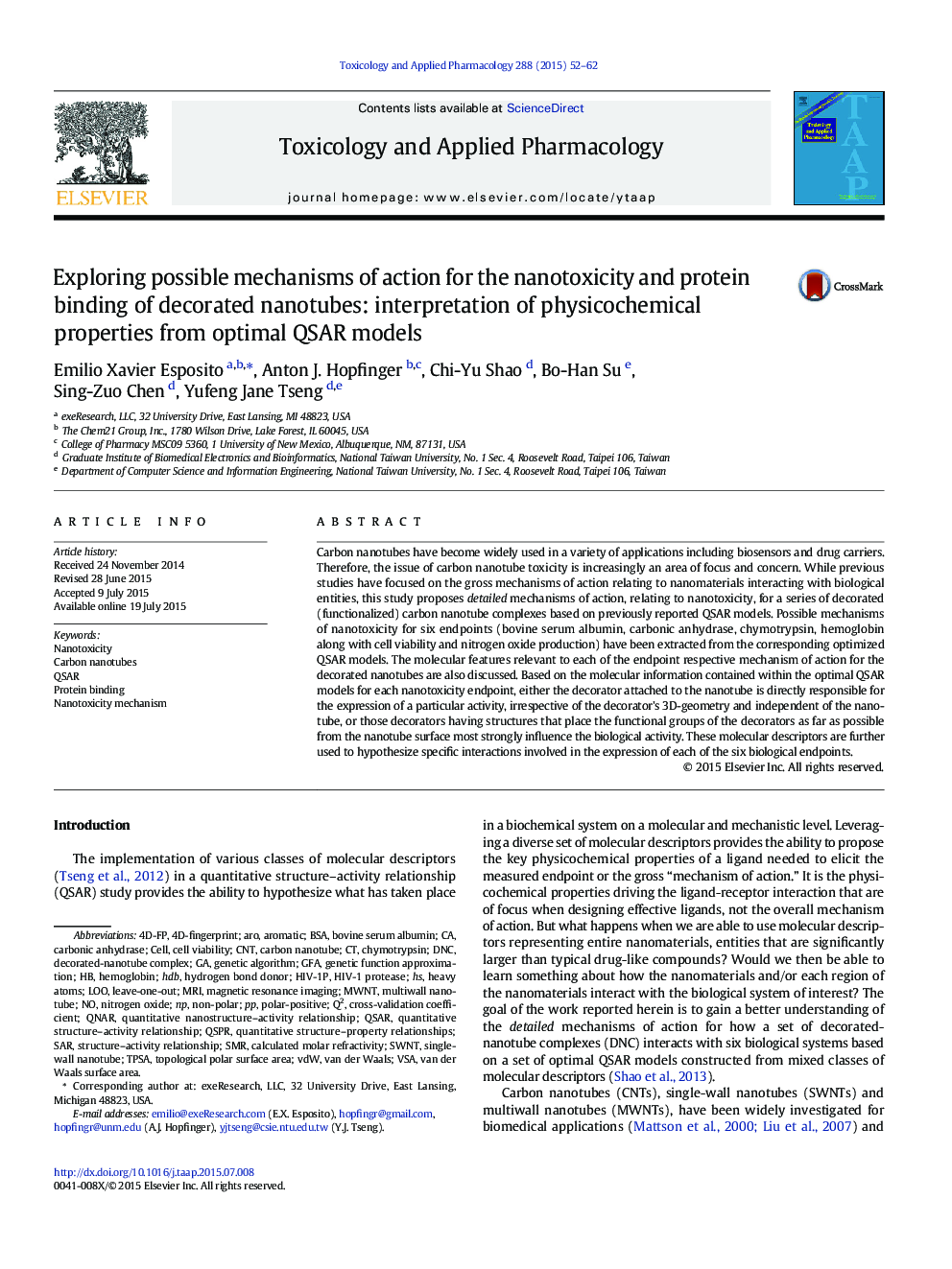 Exploring possible mechanisms of action for the nanotoxicity and protein binding of decorated nanotubes: interpretation of physicochemical properties from optimal QSAR models