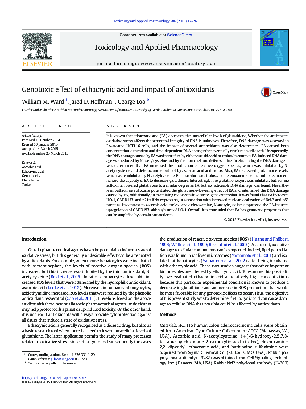 Genotoxic effect of ethacrynic acid and impact of antioxidants