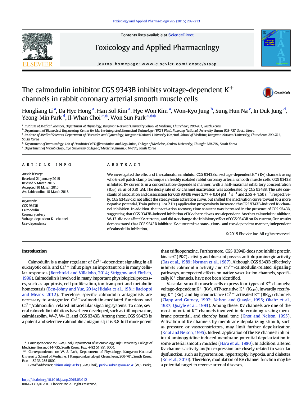 The calmodulin inhibitor CGS 9343B inhibits voltage-dependent K+ channels in rabbit coronary arterial smooth muscle cells